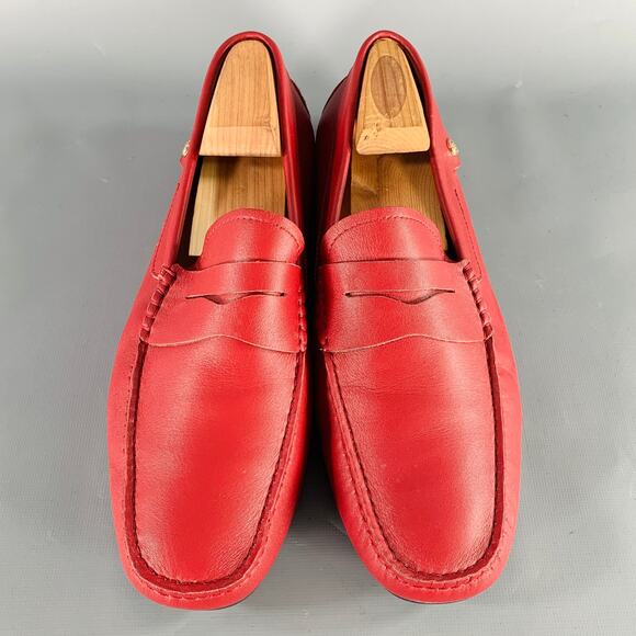 OPP FRANCE Size 7 Red Leather Penny Drivers Loafers